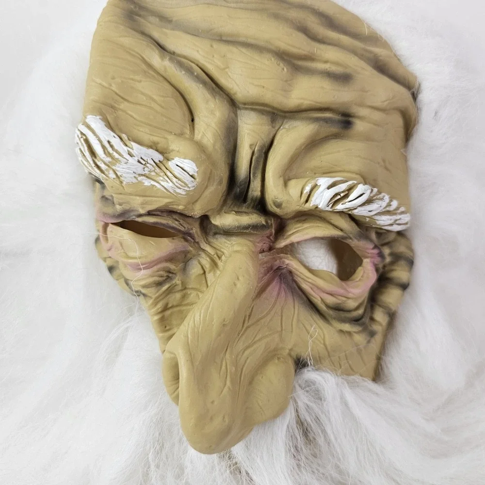 Scary Old Elderly Wizard Man Adult Mask White Long Beard Hair Latex Halloween